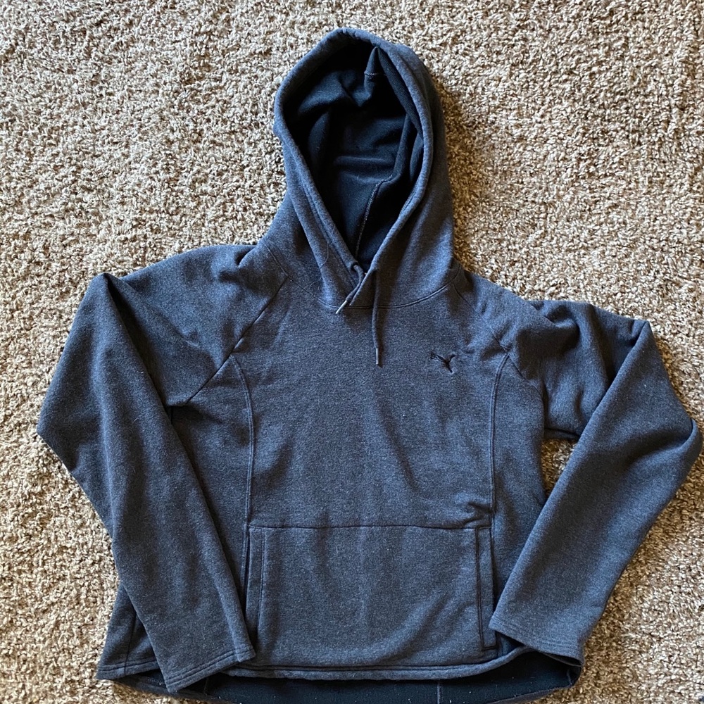 Grey Semi Crop Puma Hoodie - Small